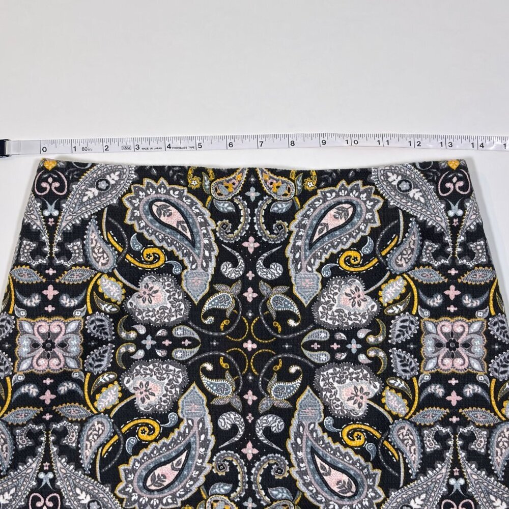 Ann Taylor Loft Black Yellow Paisley Print Cotton Pique Pencil Skirt - 2 Petite - Picture 6 of 7